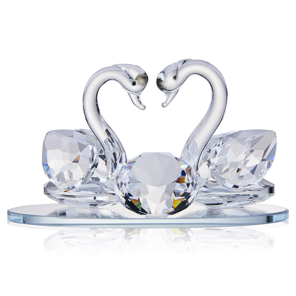 London Boutique Crystal Clear Double Swan Model, Clear Crystal Base, Twin Swan, Elegant Home Decoration, Gift in White Gift Box for All Occasions
