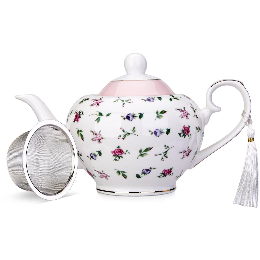 London Boutique teapot with Infuser - Tea Pot infusers for Loose Tea -700ml Capacity Perfect 2 Cup teapot -Easy Grab Handle Teapots (Roses Pink)