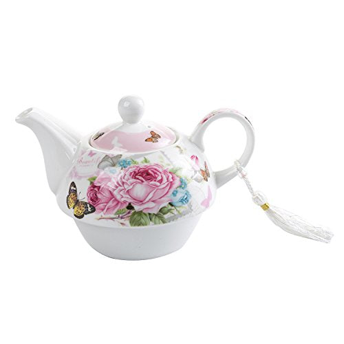 London Boutique Tea for One Suacer Theepot/mok, suacerset, shaby chic, flora, vogel, roos, vlinder, porselein, geschenkdoos, blauwgroen, keramiek, 15 x 15 cm London Boutique Tea for One Suacer Theepot/mok, suacerset, shaby chic, flora, vogel, roos, vlinder, porselein, geschenkdoos, blauwgroen, keramiek, 15 x 15 cm