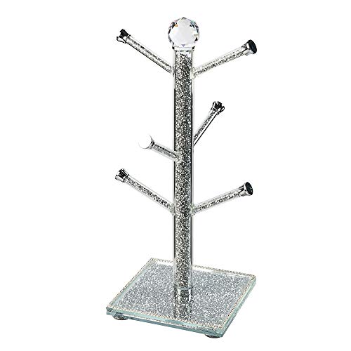 London Boutique Crystal Kitchen Mug Holders Free Standing Sparkle Crushed Diamond Filled Square base 15.7 Inches Height