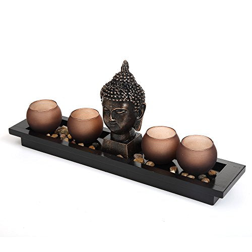 London Boutique Zen Garden Thai Buddha Head Ornament Statue Candle Hol ...