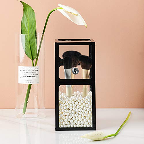 London Boutique Large Makeup Organiser Cosmetic Storage Makeup Brush Holder with Lid Dustproof Pearls (Black)