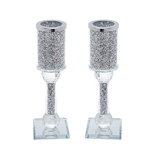 London Boutique Crystal Candle Holder Sparkle Crushed Diamond Filled Square base (2)