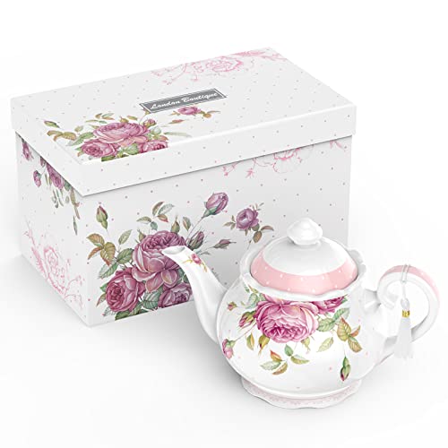 London Boutique Large Teapot Milk Jug Sugar Bowl Afternoon Tea Set Teapots Set New Bone China Vintage Flora Gift Box 1300ml (Teapot only)