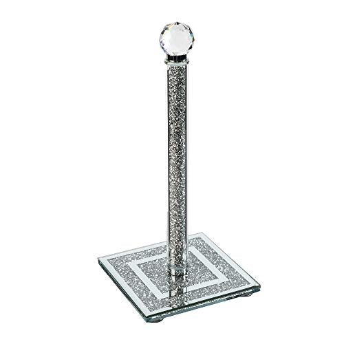 London Boutique Crystal Kitchen Roll Holders Free Standing Sparkle Crushed Diamond Filled Square base 11.8 Inches Height Gift Box