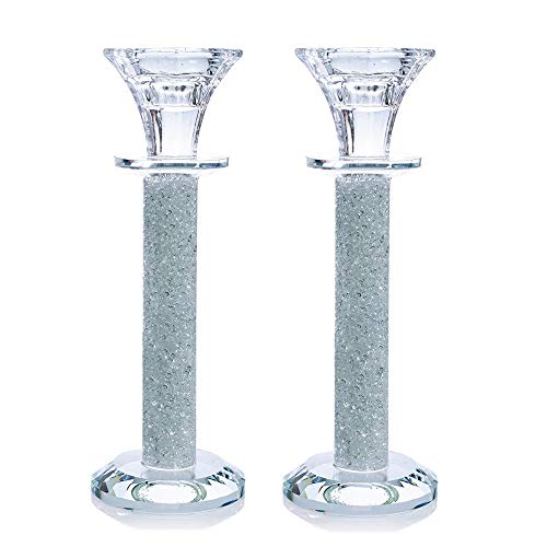 London Boutique Tea light Dinner Candle Holder Set 2 Crystal Studs Filled Decorative Gift Present in Gift Box