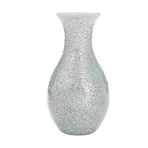 London Boutique Mosaic Vases Large small 12" or 16" Decorative Glitter Sparkle vase gift present H28 (Large, Silver White)
