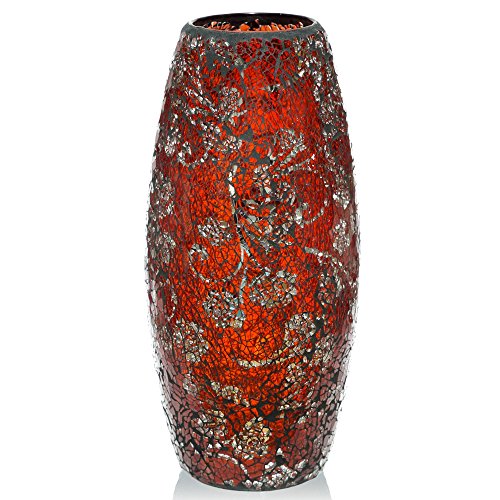 London Boutique Decorative Glittery Sparkled Mosaic Flower Vase gift present (30YG Red Rose)