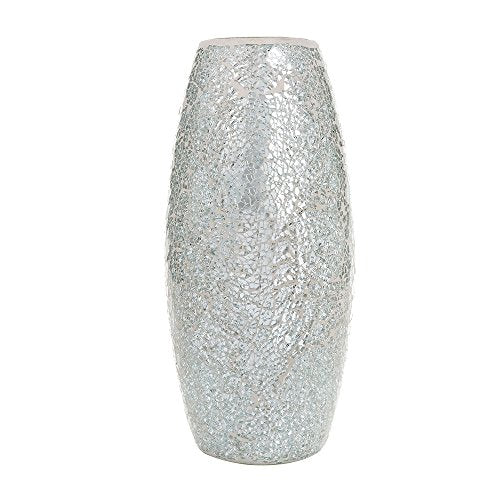 London Boutique Vases for Flowers Handmade Mosaic Glitter Vase Decorative Sparkled Glass gift present (Silver)