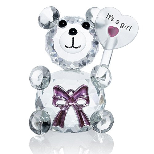 London Boutique Decorative Crystal Teddy Bear New Baby Girl Boy I love you Friendship Gift Prsent (It's a girl with Bow)