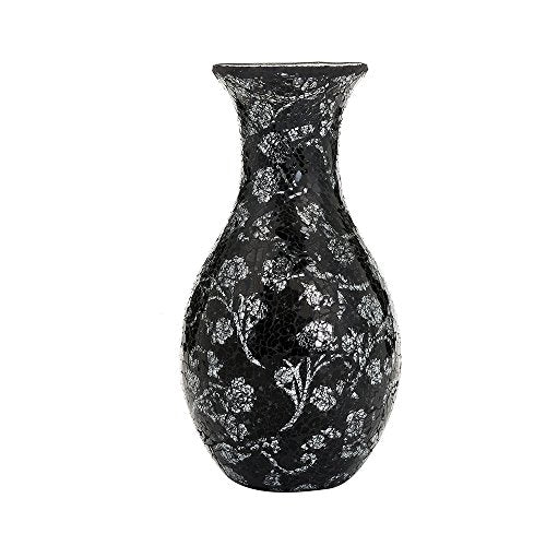 London Boutique Flower Vase Small Large 12" or 16" Decorative Glitter Sparkle Mosaic vase gift present H28(Large, Black Silver Rose)