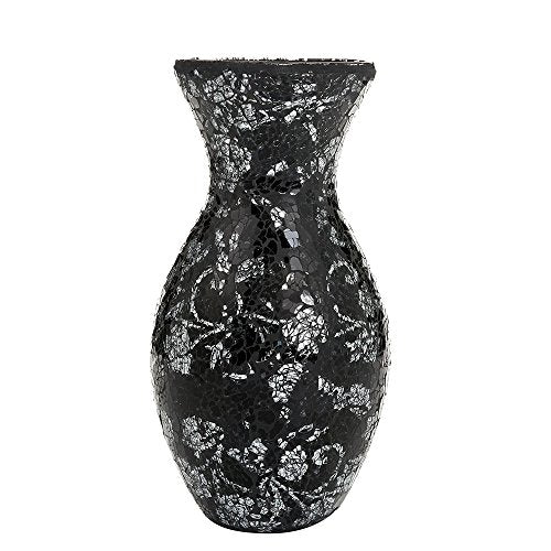 London Boutique Vases Mosaic Black Large small 12" or 16" Decorative Glitter Sparkle vase gift present H28 (Small, Black Silver Rose)