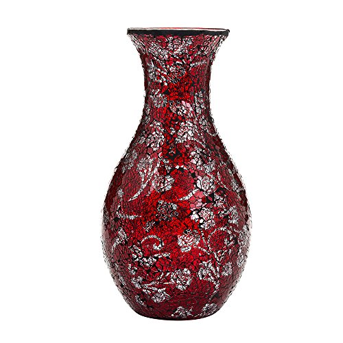 London Boutique 12" or 16" Small Large Flower Vase Decorative Glittery Sparkled Mosaic gift present H28 (Large, Red Silver Rose)