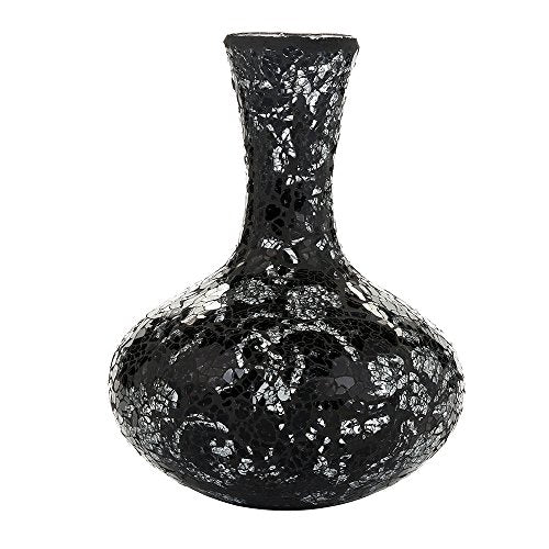 London Boutique Vases for Flowers Decorative Crackle Glitter Sparkled Mercury Mosaic vase gift 006 (Black Silver Rose)