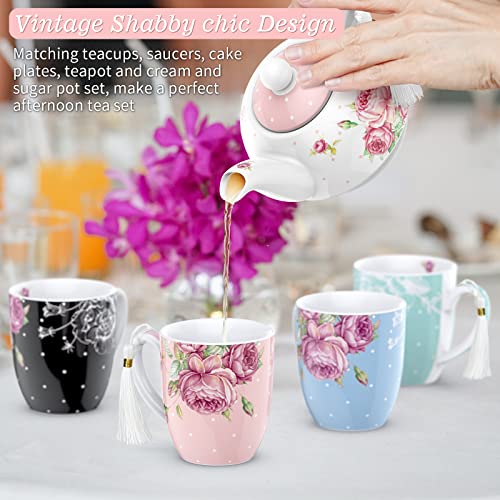 London Boutique Mugs Cups Gift Set China Mugs Set of 4 Vintage Shabby Chic Flora 4 Colours Gift for Women 350ml (Roses)