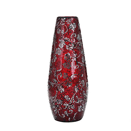 London Boutique Large Tall Vase 18" 40cm Vases for Flowers Handmade Decorative Mosaic Glitter Vase Sparkled Glass gift present (Large Red Rose)