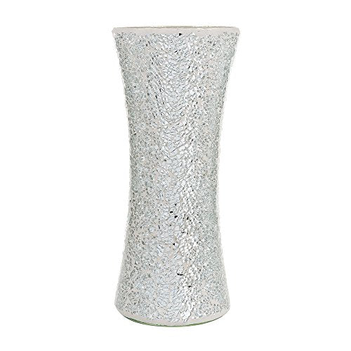 London Boutique Vase Cylinder Handmade Mosaic Glitter Vase Decorative Sparkled Glass gift present (Cylinder Silver)