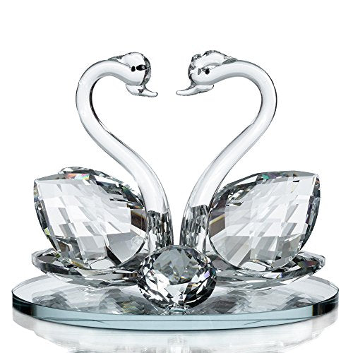 London Boutique Large Decorative Crystal Glass Animal Double Swan Model with swarovski crystal elements Giftware Present (1 piece)