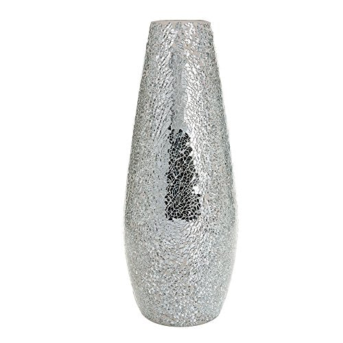 London Boutique Large Tall Vase 18" 40cm Vases for Flowers Handmade Decorative Mosaic Glitter Vase Sparkled Glass gift present (Large Silver)