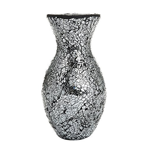 London Boutique Vases Mosaic Black Large small 12" or 16" Decorative Glitter Sparkle vase gift H28 (Small, Black Silver)