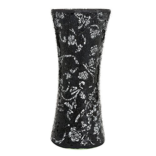 London Boutique Vase Cylinder Handmade Mosaic Glitter Vase Decorative Sparkled Glass gift present (Cylinder Black Rose)