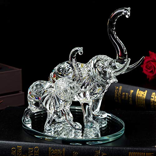London Boutique Decorative Crystal Glass Animal Elephant Ornament Figurines Giftware Present Mother Child (Mother and Child)