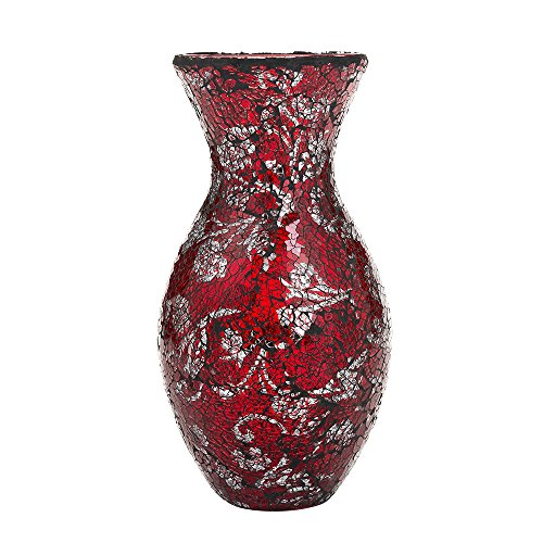 London Boutique Vases Mosaic Red Large small Decorative Glitter Sparkle vase gift present H28 (Small, Red Silver Rose)