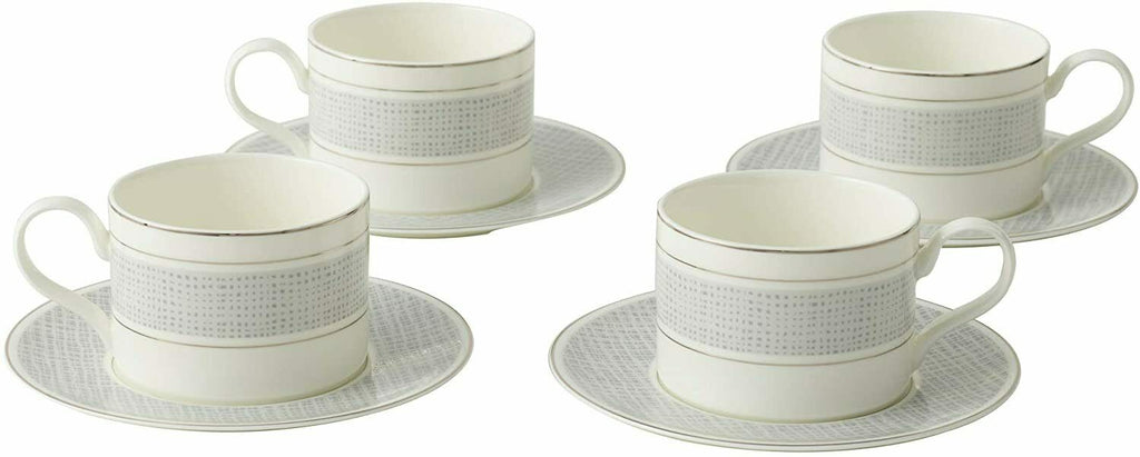 Cup and Saucer Set Classic Pattern with Silvering Banding Light Weight 290ml (Set 4) 4 CUPS/ 4 SAUCERS